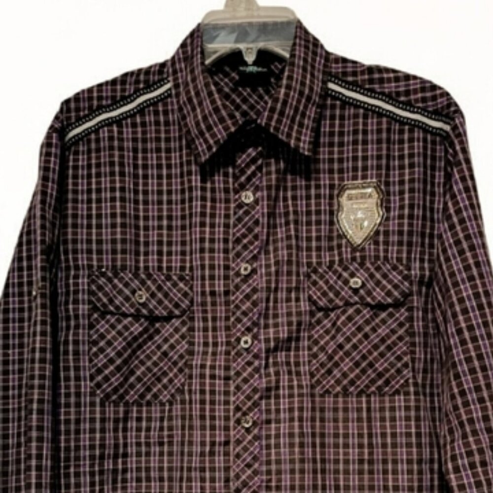 L👔Querea Plaid Casual Button-Down Shirt with Badge